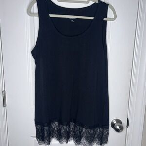 Soft Surroundings Black Tank Top With Lace‎ Trim Long Women's Size XL